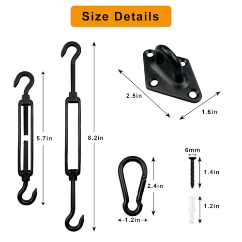Shade Sail Hardware Kit 6 Inch - 304 Stainless Steel Sun Shade Hardware for Triangle/Rectangle Outdoor Sun Shade Sail, Black, 80 Pcs - size: M6-80pcs
