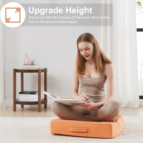 JKMAX 2 Pcs High Density Foam Floor Pillow - Upgraded Large Pillows Seating for Adults - Outdoor Floor Cushion with Soft Tufted Cover - Yoga Pillows for Sitting On Floor - 22 Inch Orange - color: Orange, size: 2 Counts