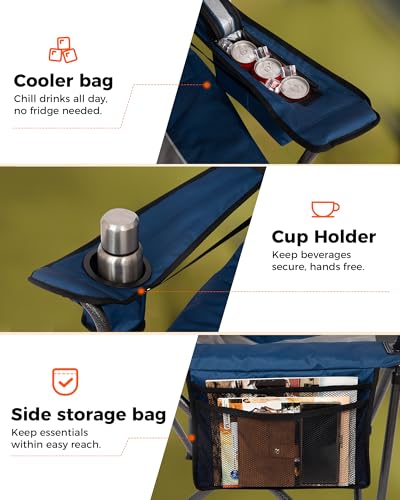 KingCamp Oversized Camping Chair with Adjustable Lumbar Support, 550lbs Heavy Duty Padded Folding Lawn Chair for Adults, Outdoor Armchair with Cooler Bag, Cup Holder & Side Pocket for Fishing, Travel - color: 1 Pack-blue/Mediumgrey
