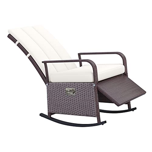 Outsunny Wicker Outdoor Rocking Chair, Patio Recliner with Adjustment Backrest, PE Rattan Lounge Chair with Adjustable Footrest and Cushions for Garden, Backyard, Porch, Beige - color: Multi Color