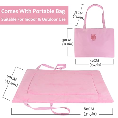 Catalonia Classic Waterproof Dog Mat, Portable Reversible Pet Travel Mat, Pet Cushion Pad with Handle for Small Medium Dogs Cats, Indoor or Outdoor, 80 x 60 cm, Pink - color: Pink, size: M(31.5x23.6 inch)