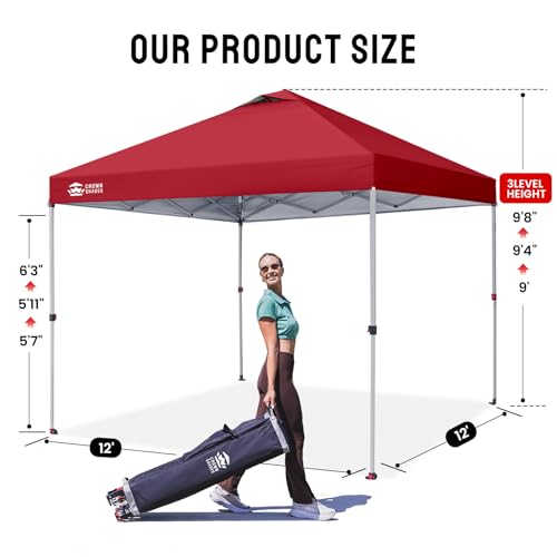 CROWN SHADES 12x12 Pop Up Canopy Outside Canopy, Patented One Push Tent Canopy with Wheeled Carry Bag, Bonus 8 Stakes and 4 Ropes, Red - color: Red, size: 12x12