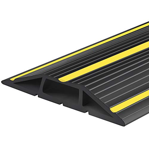 10Ft Cord Covers for Wires on Floor, 3-Channel Floor Cord Cover with Anti-Slip Base & Yellow Warning Strips, Extension Cord Covers for Floor, Ideal for Home, Office, Outdoor Use - color: Black&Yellow, size: 10FT