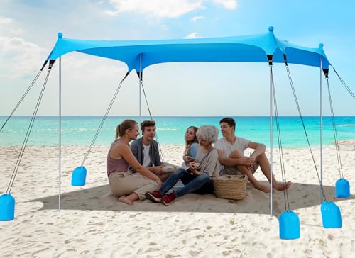 Gorich Beach Tent Sun Shelter with 8 Sandbags, UPF50+ Protection & Windproof Pop Up Beach Canopy Tent Sun Shade for Family, Travel & Camping, Easy Setup Canopy Umbrella - color: Skyblue, size: 7 x 7 FT