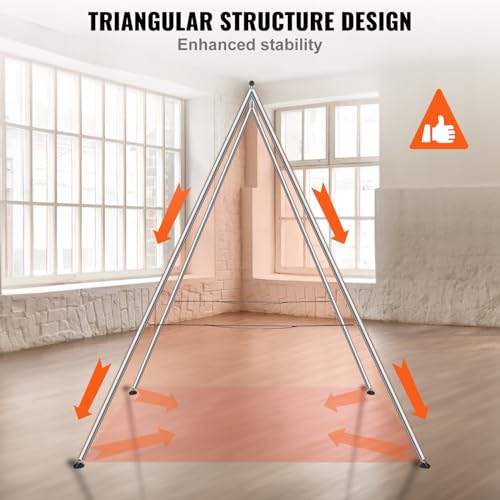 VEVOR Yoga Stand Frame, Max 441-551 lbs Load Swing Stand, Triangular Structure Aerial Rig, Aerial Silk Stands with Yoga Hammock, Standard & Height-Adjustable Version - color: Silver, style: Standard Version