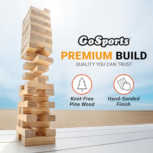 GoSports Giant Wooden Outdoor Stacking Game – Stacks Up to 3 ft – Large Toppling Tower with Case for Yard Games, Family Game Night, Camping, and Parties - color: Brown