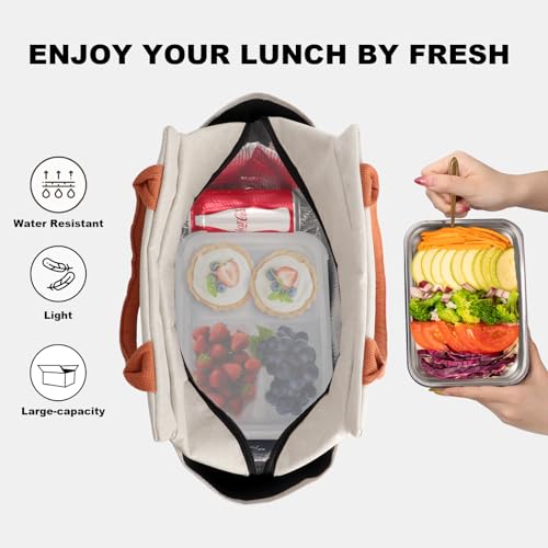 Joymee Lunch Bag Women Insulated Lunch Box Reusable Leakproof Large Spacious Cooler Tote for Women Men Adult with Bottle Holder and Side Pockets for Work Office Travel Picnic - Beige - color: 04 Beige