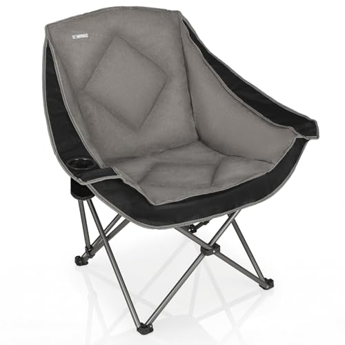 Folding Camping Chair,Oversized Portable Camping Chair with Cup Holder,Heavy Duty Padded Lawn Chair for Camping, Tailgates, Beach, and Sports - color: Black