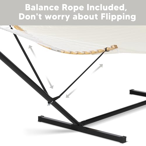 SUNCREAT Hammocks for Outside with Stand Included, Double Hammock with Curved Spreader Bar, Carrying Bag, Beige - color: Beige