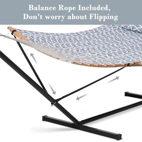 SUNCREAT Hammocks for Outside with Stand, Freestanding Hammock with Frame, 450 lbs Capacity, Grey Pattern - color: A-grey Pattern