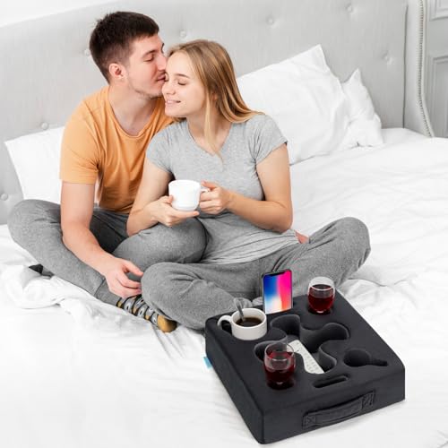 Couch Cup Holder-Sofa Cup Holder Pillow Tray Caddy Cupholder Hearted for Bed, Rv, Tv, Car, Man Cave, Backseat for Remote, Drinks, Snacks (DarkGrey) - color: Grey