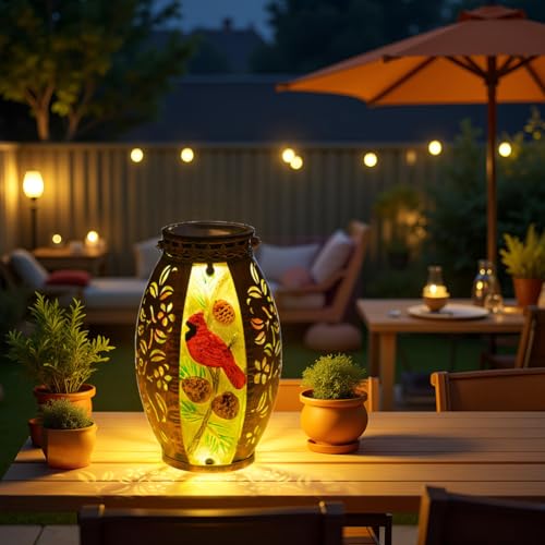 STARSOUL Solar Lantern Outdoor Waterproof, Hanging Solar Lantern for Patio Garden Yard Decor, Cardinal Gift for Mom Grandma, Cardinal Outdoor Decor - color: Cardinal-C