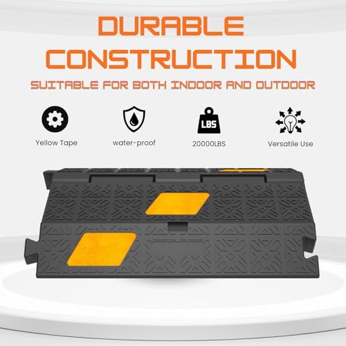 2 Pack 17 Inch Heavy-Duty Cable Ramp Cord Protector 2 Channel 20000lbs Load Capacity Traffic Speed Bump with 3 Yellow Reflective Stripes for Outdoor and Indoor Use - size: 2 Channel