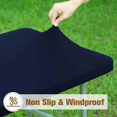 Fitted Rectangle Tablecloth 24 x 48 Inch Elastic Table Cloth for 4ft Table, Stretch Spandex Table Cover Navy Washable Polyester Table Top Cap Cover for Dining Picnic Camping Indoor and Outdoor - color: Navy, size: 48" x 24" (Rectangular)