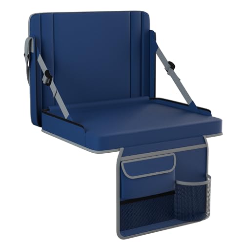 Stadium Seats with Back Support 1PACK Adjustable Bleacher Chairs with Back and Cushion Bleacher Seat with Cup Holder, Carry Handle & Shoulder Strap for Outdoor Sports Events, Picnics - color: Navy-1pc-large