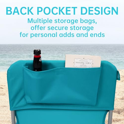 #WEJOY Folding Beach Chair for Adults, Lightweight Beach Chair with Shoulder Straps, High Back Camping Chairs with Hard Armrest, Supports 300lbs for Outdoor Lawn Concert - color: #C 2 Pack Cyan, style: Classic