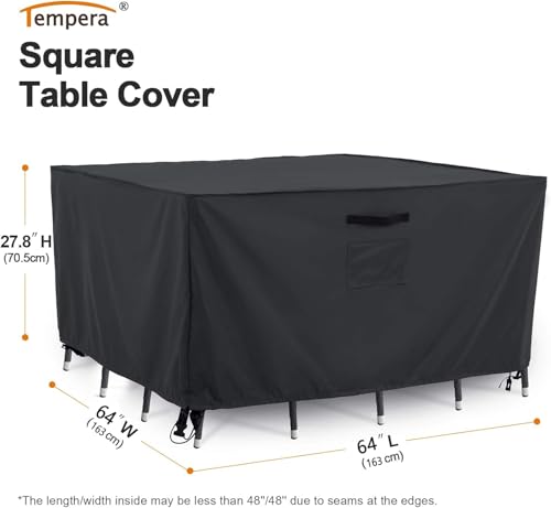 Tempera Patio Furniture Cover, Outdoor Table Covers Waterproof Square, Heavy Duty Deck Furniture Covers for Winter, 64''L x 64''W x 27.8''H,Grey - color: Grey, size: L64*W64*H27.8