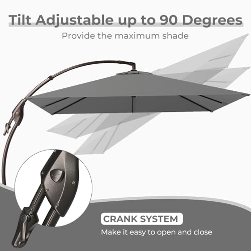 Grand patio 10x10 FT Patio Cantilever Umbrella with Base Outdoor Large Square Tilting Offset Umbrellas for Deck Backyard (Gray, 10x10 FT) - color: Gray, size: 10X10 FT
