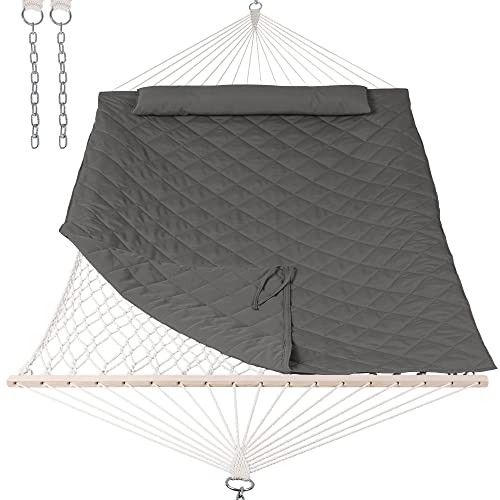 ANOW Outdoor Rope Hammock with Spreader Bars, Heavy Duty Hammock with Pad for Outdoors Indoors, 450 LBS Weight Capacity, Gray - color: Grey, size: Without Stand