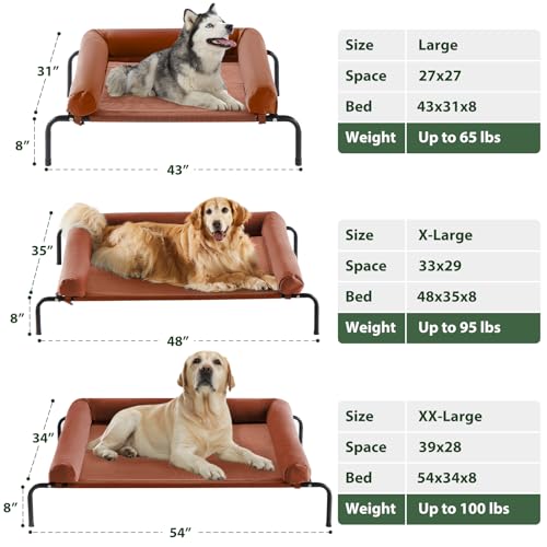 Cooling Elevated Dog Bed for Large Dogs – Waterproof Raised Dog Cot with Slope Headrest, Breathable Teslin Mesh, Durable & Portable Pet Bed for Indoor and Outdoor Use, Caramel - color: light caramel, size: 54.0"L x 34.0"W x 8.0"Th