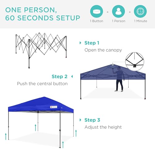 Best Choice Products 10x10ft Pop Up Canopy Tent, Outdoor Shade, 1 Person 1 Minute Set Up, Carry Case, 4 Weight Bags - Resort Blue - color: Resort Blue, size: 10x10ft