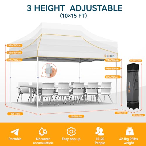 Hoteel 10x15 Pop Up Canopy Tent Heavy Duty with 4 Sidewalls, Waterproof Party Tent, Easy Set-up Commercial Instant Tents with Roller Bag & Sandbags, Hexagonal Leg (1-Year Warranty) - color: White, size: 10×15 （4 Walls）