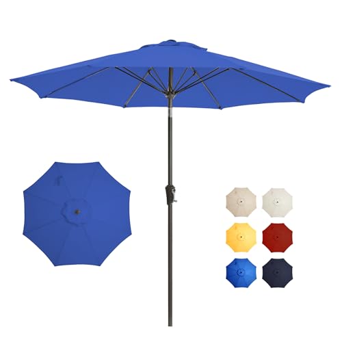 9FT Large Outdoor Patio Umbrella Market Table Umbrella-UV Resistant, Easy Push Button Tilt and Crank, 8 Sturdy Ribs Heavy-Duty Pool Umbrella for Deck,Blue - color: Blue, size: 9 FT