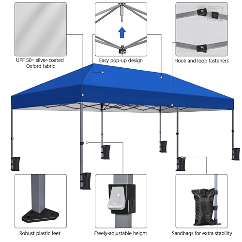 Yaheetech 10×20 Pop Up Canopy Easy Set-up Tent, Portable Outdoor Canopy Instant Tent, Commercial Gazebo with Wheeled Carry Bag & 6 Sandbags for Home, Party & Outdoor Activities, Blue - color: Blue, size: 10×20