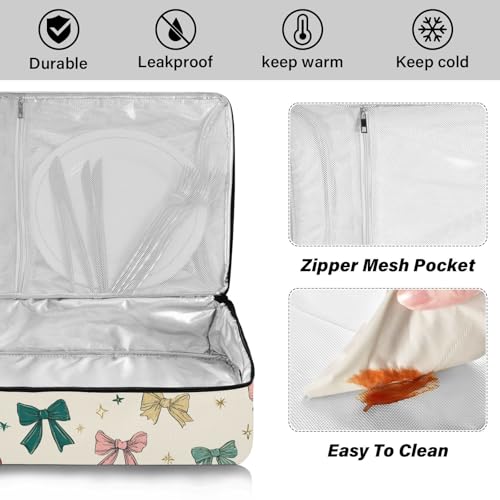 Casserole Carriers for Hot or Cold Food Reusable Casserole Dish Carrier Insulated Thermal Large Capacity Durable Perfect for Party Camping Family Gatherings Yellow Fish - color: Bows and Stars Beige