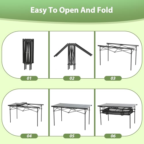 Nice C Portable Folding Camping Table, Aluminum Lightweight Roll-up Top Indoor&Outdoor Collapsible Table, with Mesh Net, Cup Holder, Carry Bag, Steel Frame, for Camping, Sports, BBQ, Picnic (Black)