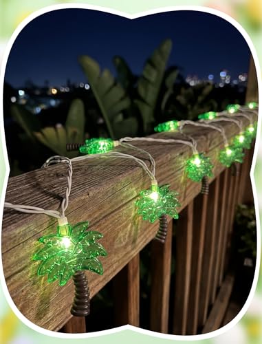 8.5Ft Palm Tree String Lights Outdoor, Hawaiian Beach Themed Party Decorations Lights with 10 LED Palm Tree Lights, Plug in Fairy Lights for Outdoor Indoor Tropical Beach Party Birthday Pool Decor - color: Palm Tree