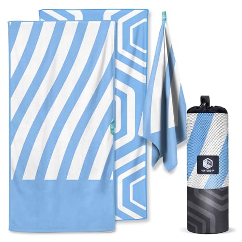 VENTURE 4TH Microfiber Beach Towel: Quick-Dry, Compact, Sand-Free, Absorbent, Sandproof and Lightweight - Perfect for Camping, Beach, and Roadtrips (Sky Blue Stripes Design | 35x78 inches) - color: Sky Blue, size: Extra Large (78" x 35")