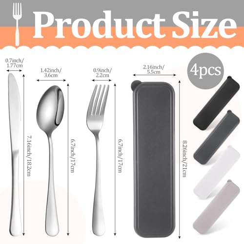 Yinkin 4 Pack Portable Travel Utensils Set with Case Reusable Stainless Steel Silverware Flatware Camping Cutlery Include Fork Spoon Knife for Work School Dishwasher Safe(Classic Color) - color: Classic Color