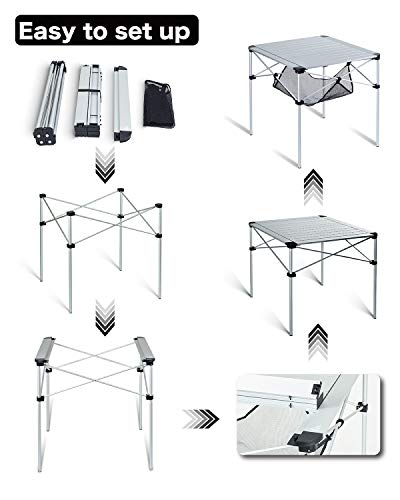 iClimb Lightweight Stable Alu. Folding Square Table Roll Up Top with Carry Bag for Camping Picnic Backyards BBQ Camp Kitchen (Silver, L) - color: Alu Silver, size: Large