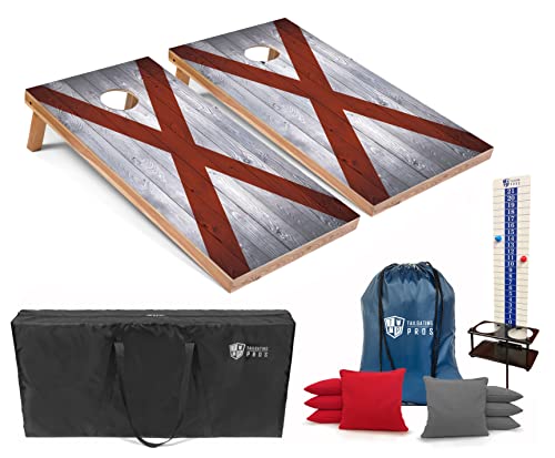 Tailgating Pros 4x2 Regulation Cornhole Boards Flag Set- Includes 8 Bean Bags, Carrying Cases, and Score Keeper - Optional LED Lights - color: Alabama Flag, size: 4'x2' Boards