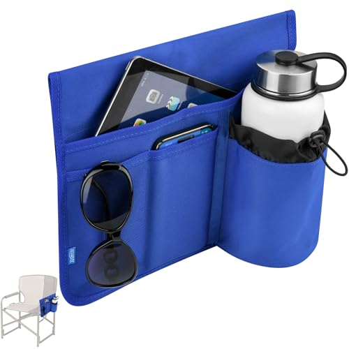 Xxerciz Beach Chair Cup Holder, Camping Chair Armrest Drink Organizer with Easily Attached Hook and Loop Strap, Universal Chair Accessory for Water Bottle, Sunglasses, Phone, Tablet, etc. (Blue) - color: Blue