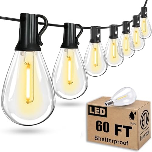 Tenmiro 60FT Outdoor String Lights, Waterproof 16+1 Edison Shatterproof Bulbs Led Outside Patio Lights for Porch Deck Garden Backyard Balcony Wedding Party Decor - size: 60FT