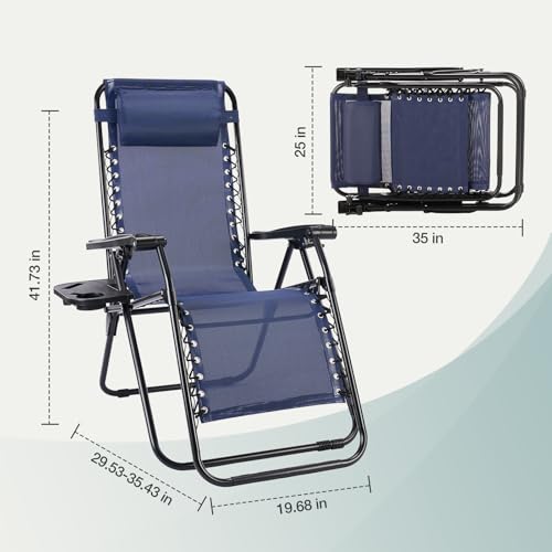 NEWBULIG Zero Gravity Chair Set of 4, Lounge Chair Folding Portable Adjustable Camping Reclining Chairs with Adjustable Pollow, Mesh Back, Cup Holder Trays Lawn Patio Chair for Pool Beach - Blue - color: Modern Blue, size: 4 Pack
