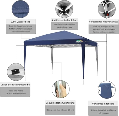 COBIZI 10x10 Pop Up Canopy Tent with 4 Sandbags, Easy Set Up Gazebo, Instant Outdoor Sun Shade &Waterproof Canopy with 8 Stakes,4 Ropes&Carry Bag, Tents for Parties, Beach, Backyard,Camping(Navy Blue - color: Navy Blue, size: 10x10FT without sidewall