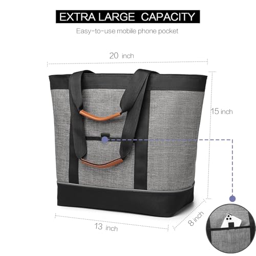 Insulated Cooler Bag Reusable Grocery Tote Bags Transport Large Lunch Box for Women - color: Grey