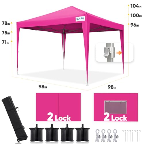 Quictent Privacy 8x8 Pop up Canopy Tent with Sidewalls and Roll-up Ventilated Windows, One Person Easy Setup, Outdoor Commercial Gazebo Shelter Enclosed Waterproof, Bonus 4 Sandbags - color: Pink, size: 8x8ft
