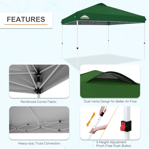 EAGLE PEAK Pop Up Canopy Tent with Wheeled Carry Bag, 8 Stakes, 4 Ropes, 4 Weight Bags, Easy Set Up Tent Canopy, 12x12 ft, 144sqft of Shade, Green - color: Green, size: 12x12