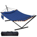 TegerDeger 12FT 2 Person Hammock with Stand Included 55 x 79IN Large Hammock 450LB Capacity with Hardwood Spreader Bar & Nylon Rope for Outside, Patio, Garden, Backyard, Beach - Deep Blue - color: Blue