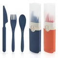 JEPELUS 2 Pcs Travel Utensils with Case, Portable Cutlery Set, Reusable Fork Spoon Knife with Case Flatware for Work Travel Picnic Camping Office School or Daily Use (Blue, Orange)