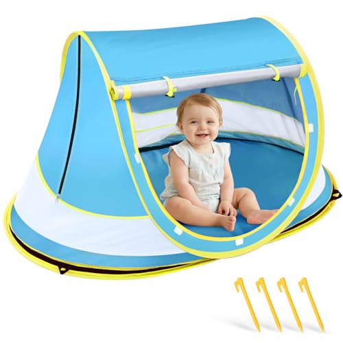Baby Beach Tent, Pop Up Beach Tent Sun Shade for Beach, UPF 50+ UV Protection Sun Shelters for Infants with Carry Bag for Outdoor Travel, Camping(Blue) - color: Blue