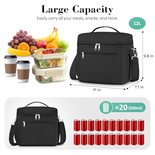 DALINDA Insulated Lunch Bag Lunch Box for Women Men,Leak-Proof Cooler Bag Lunchbox Lightweight for Work Picnic,Study,Beach,Camping,Travel - color: Black, size: 13L Large · Slightly Larger