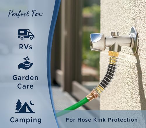 Morvat Garden Hose Protector, Brass Coiled Spring Kink & Strain Extension Connector for Outdoor Water Valve & Faucet, Adapter & Attachment with ¾ Standard Threading, Includes 4 Washers & Tape, 2-Pack - size: 2 Pack