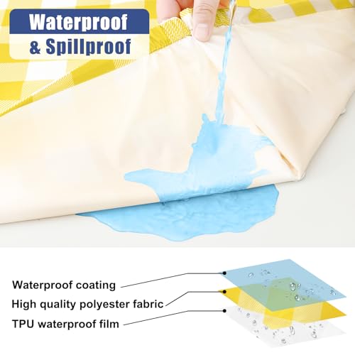 Smiry Picnic Table Cloth 2 Pack, Waterproof Elastic Fitted Tablecloths for 24x48 Rectangle Tables, Washable Polyester Buffalo Plaid Tablecloth for Camping, Dining & Outdoor (Yellow & White, 24" x 48") - color: Yellow and White, size: 24" x 48"
