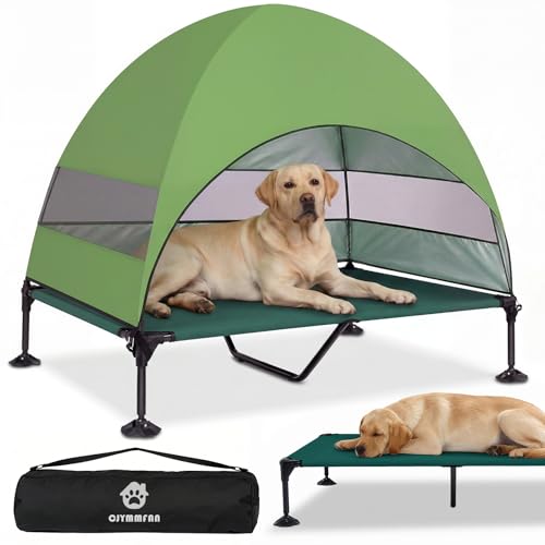 Elevated Dog Bed with Upgraded Canopy, Raised Outdoor Dog Tent with Powerful Anti-Slip Feet, Portable Pet Cot with Larger Shade, Raised Cooling Bed for Camping, Backyard, Beach, Poolside - color: Green, size: X-large: 50.0"l X 32.0"w X 42.5"th