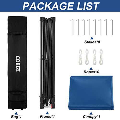 COBIZI Canopy 10 X 10 Pop Up Canopy Tent 1-Button Push Easy up Outdoor Canopy Instant Portable Commercial Shelter Waterproof UPF50+ Gazebo with Reflective Strip, Air Vent & 4 Sandbags,Blue - color: Blue(1-year warranty), size: 10x10ft with No Sidewalls